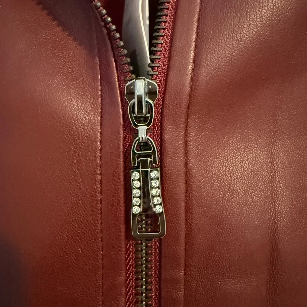 Sioni Milano Faux Leather Front Zippered Cardigan Sweater Size Large NWT - Picture 4 of 7